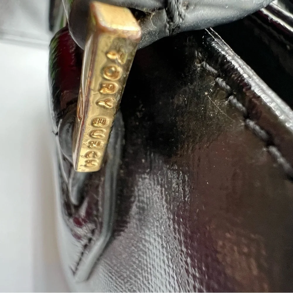 Tory Burch Black Leather Bag with Gold Accent - GUC